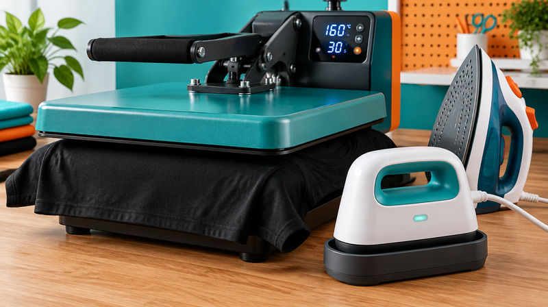 Heat press, handheld easy press and household iron for applying DTF transfers