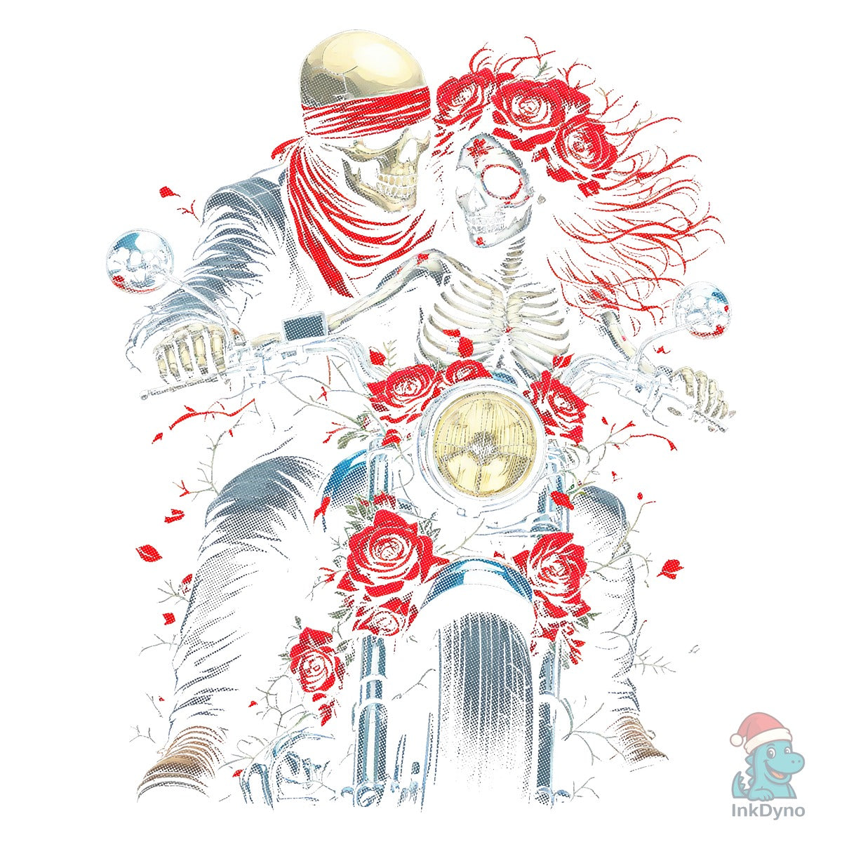 Skeleton Couple on Motorcycle
