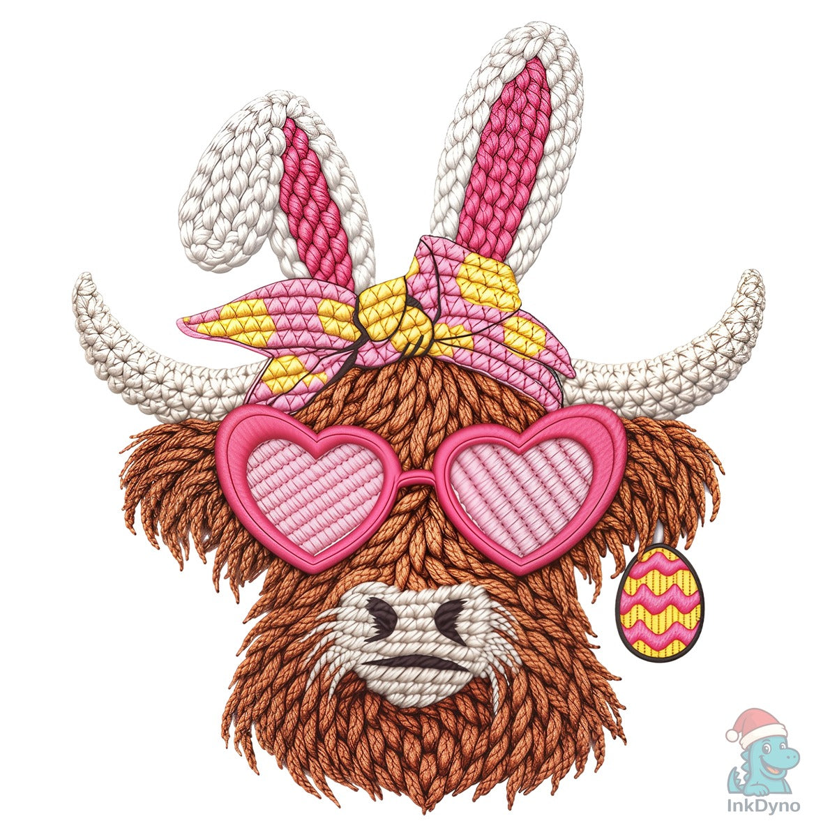 Faux Crochet Easter Day Highland Cow