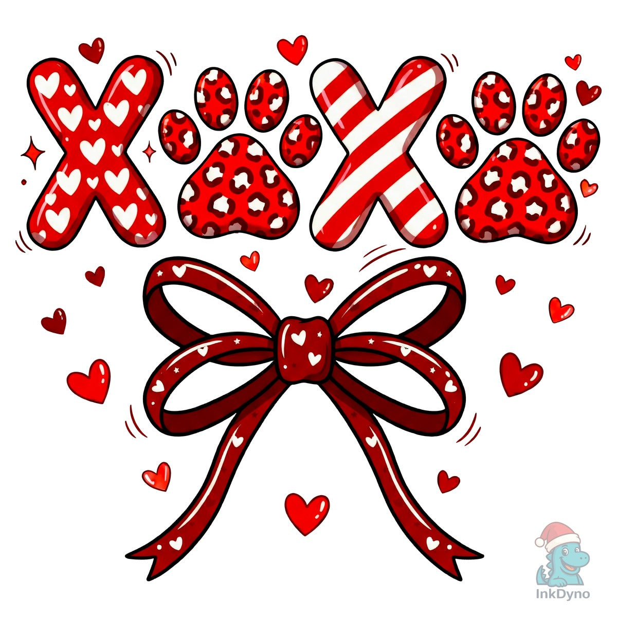 Dog Paw XOXO Valentine Bow Design