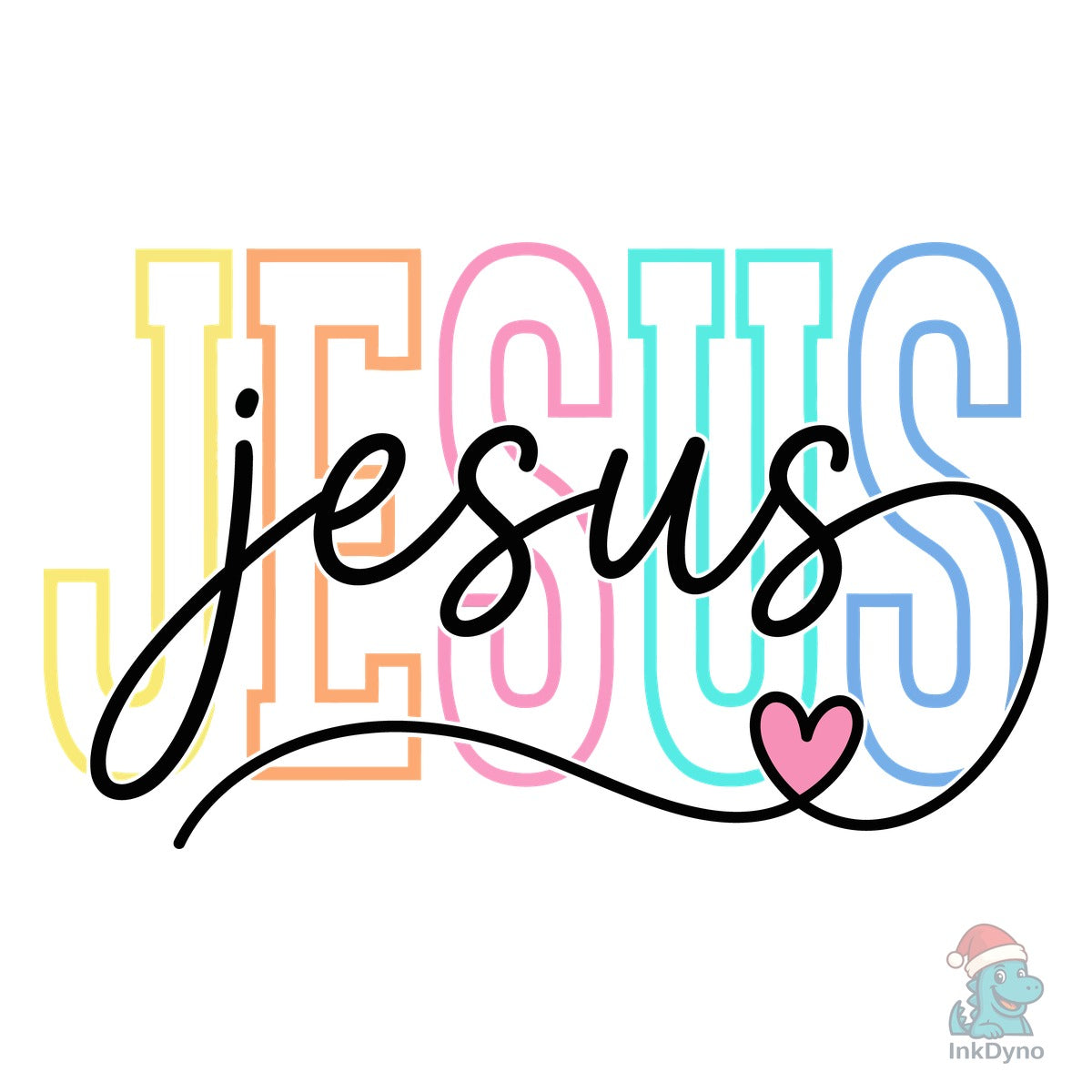 Colorful Jesus Script Heart Design