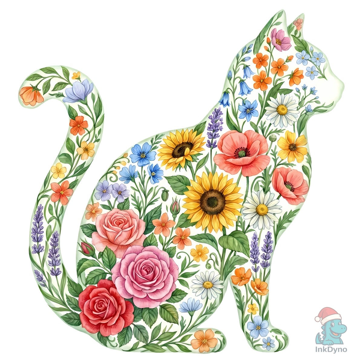 Floral Cat Silhouette Illustration
