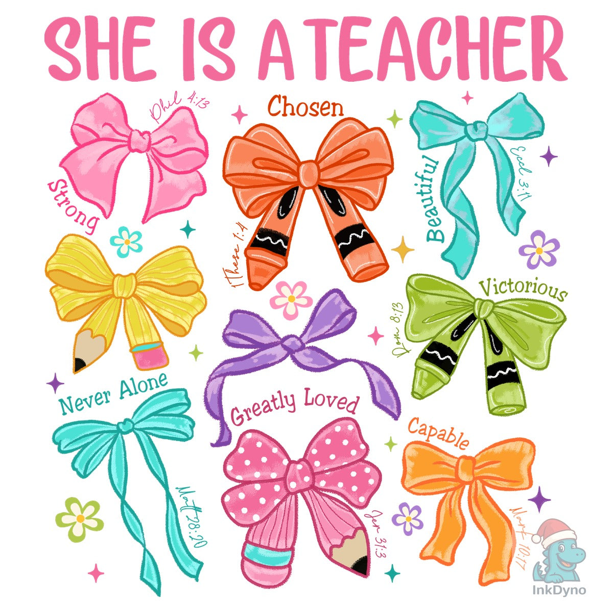 She Is a Teacher Bow & Crayon