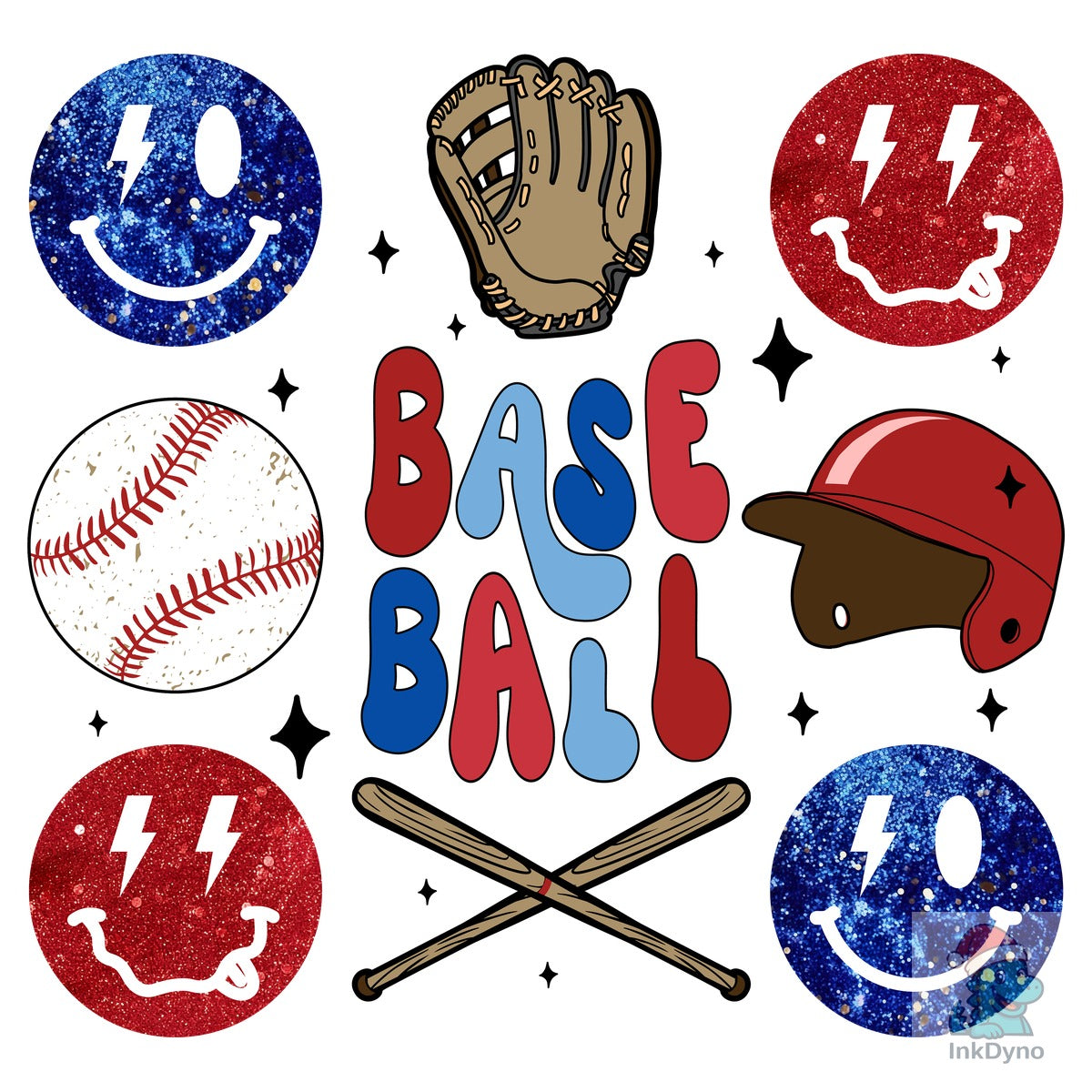 Retro Smiley Glitter Baseball
