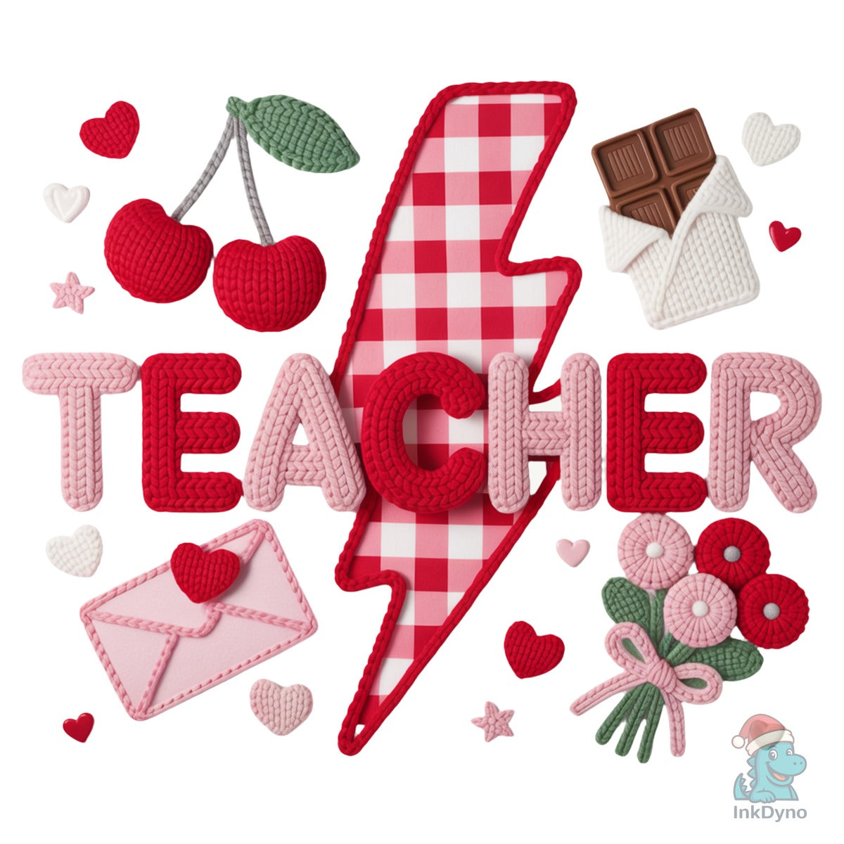 Faux Yarn Teacher Cherry Love Heart
