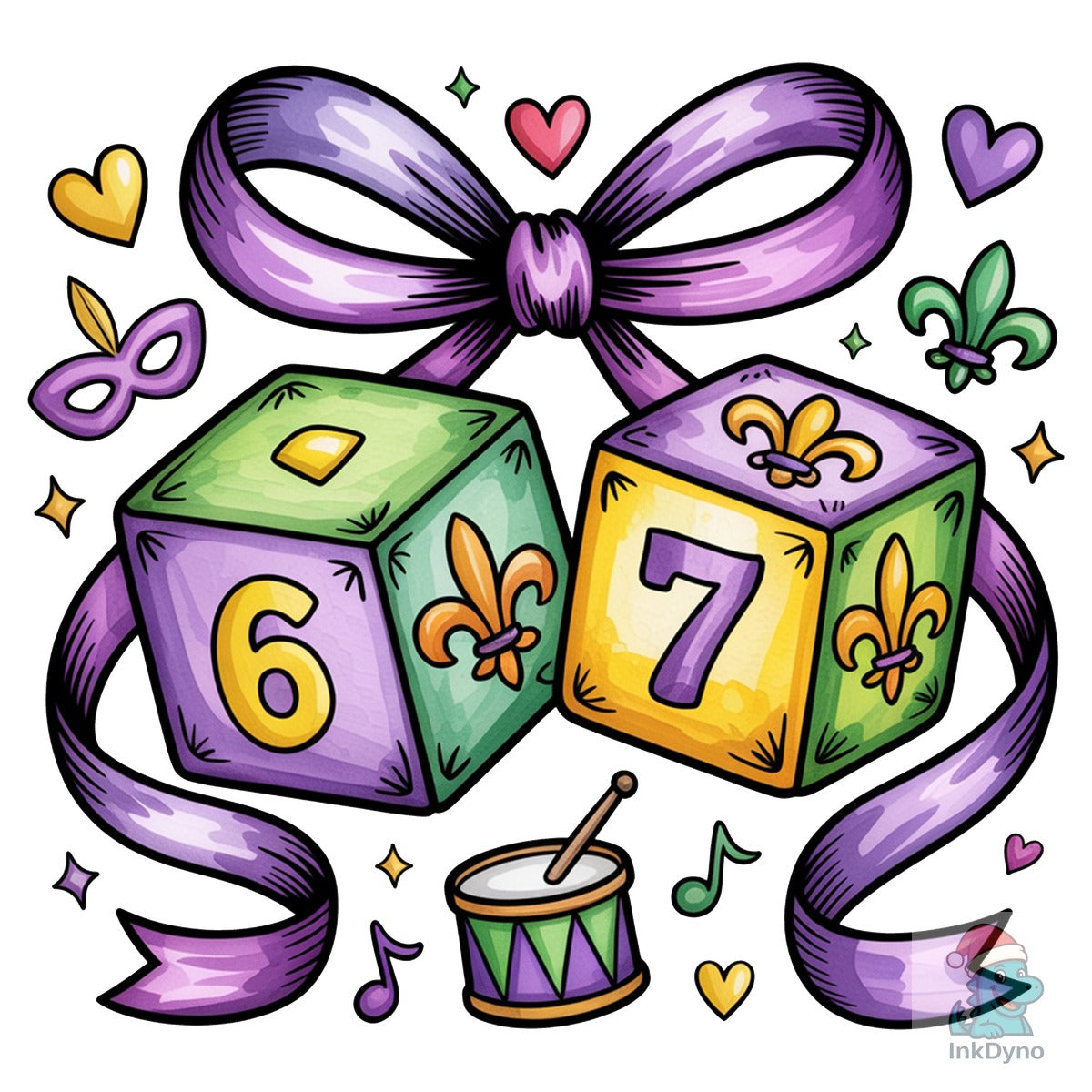Mardi Gras 6 7 Dice Brushstroke Bow