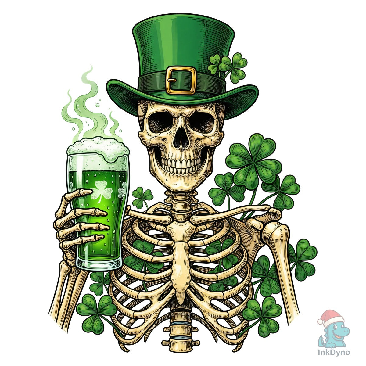 Skeleton Drinking Beer St Patrick