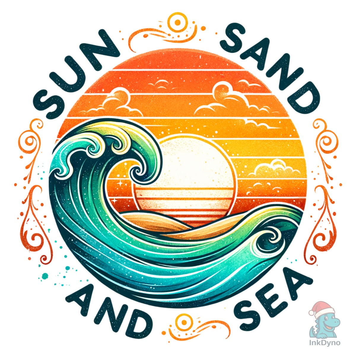 Retro Summer Sun Sand and Sea Wave