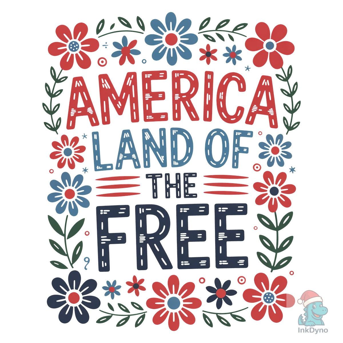 Boho Floral America Land of the Free