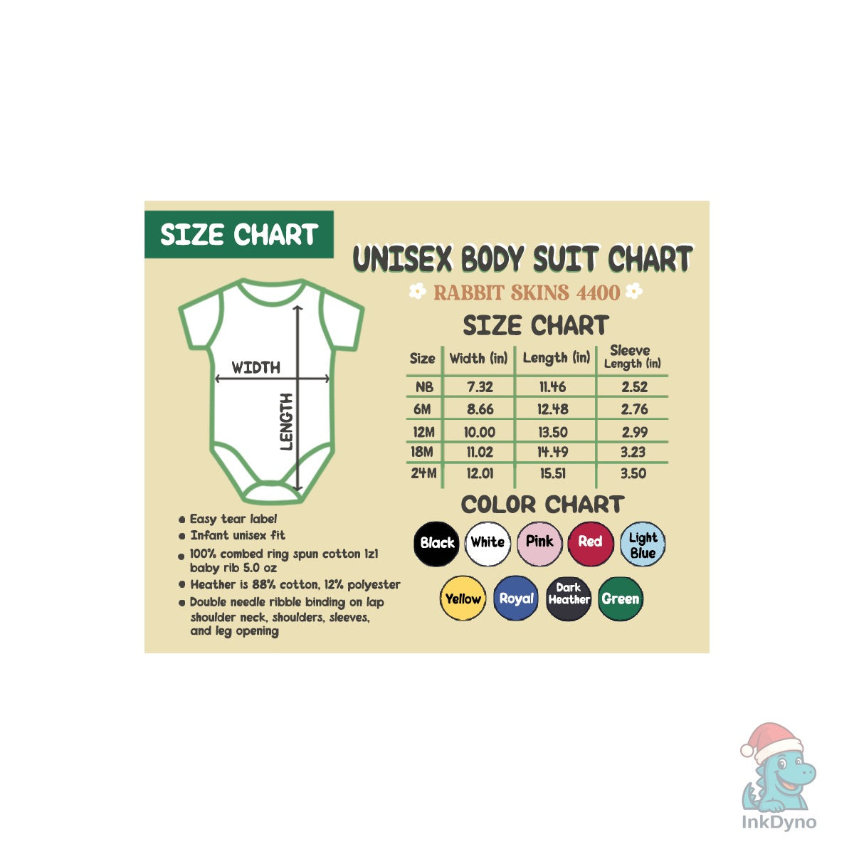 Baby Rabbit Skins 4400 Size Color Chart