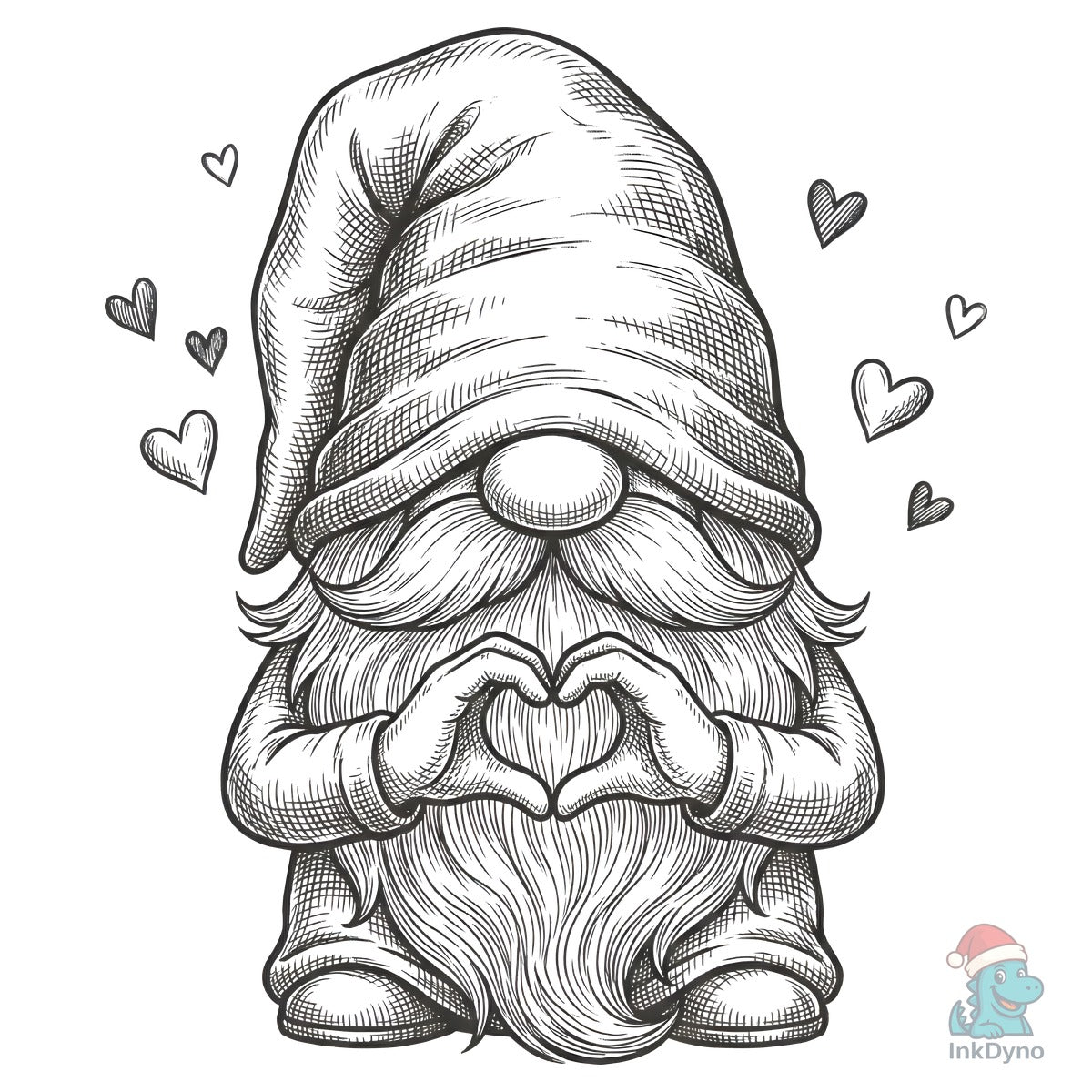 Love Gnome Heart Hands Line Art