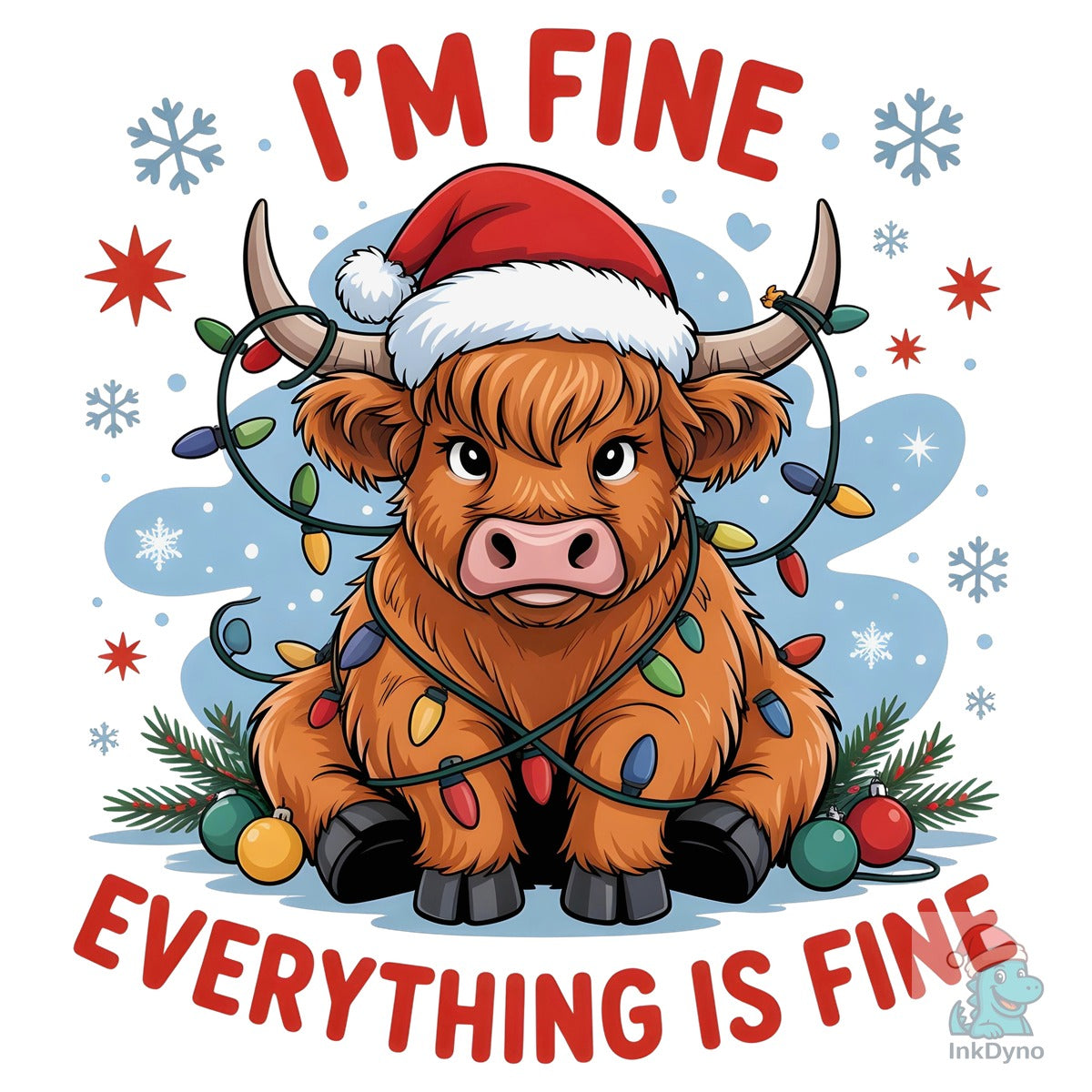 Highland Cow Christmas Lights I'm Fine