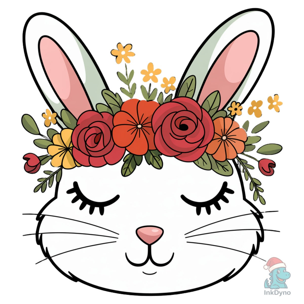 Floral Bunny Face Cute Easter Bunny