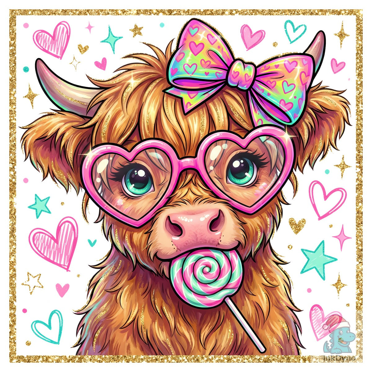 Cute Valentine Highland Cow Glitter