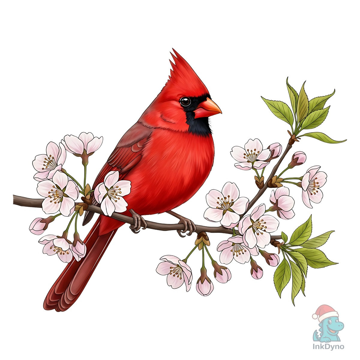 Red Cardinal on Blossom Branch