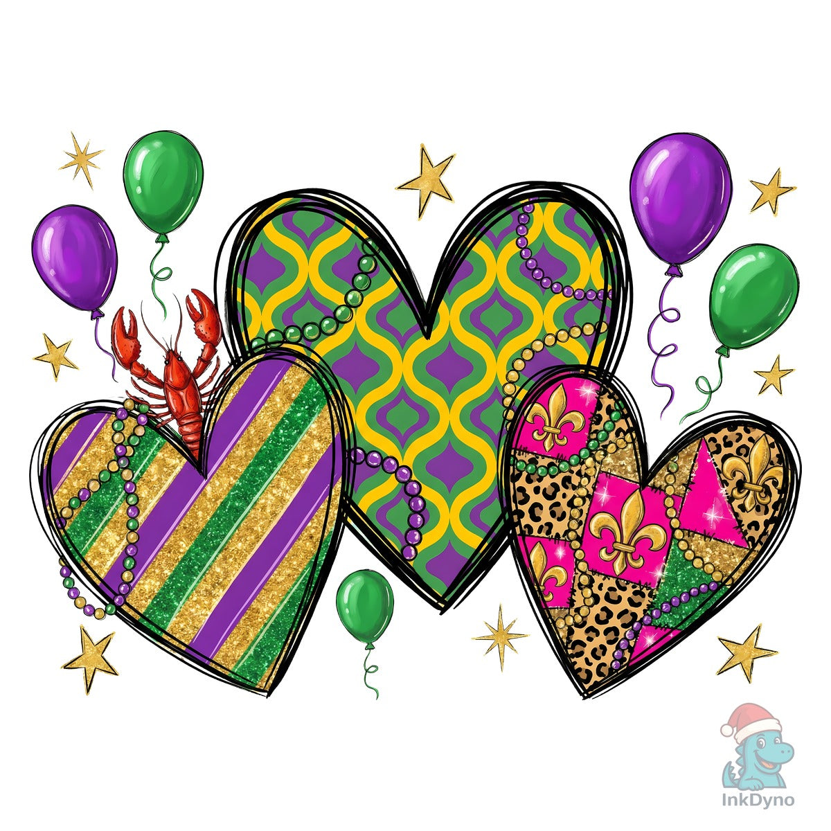 Mardi Gras Hearts Sublimation Design