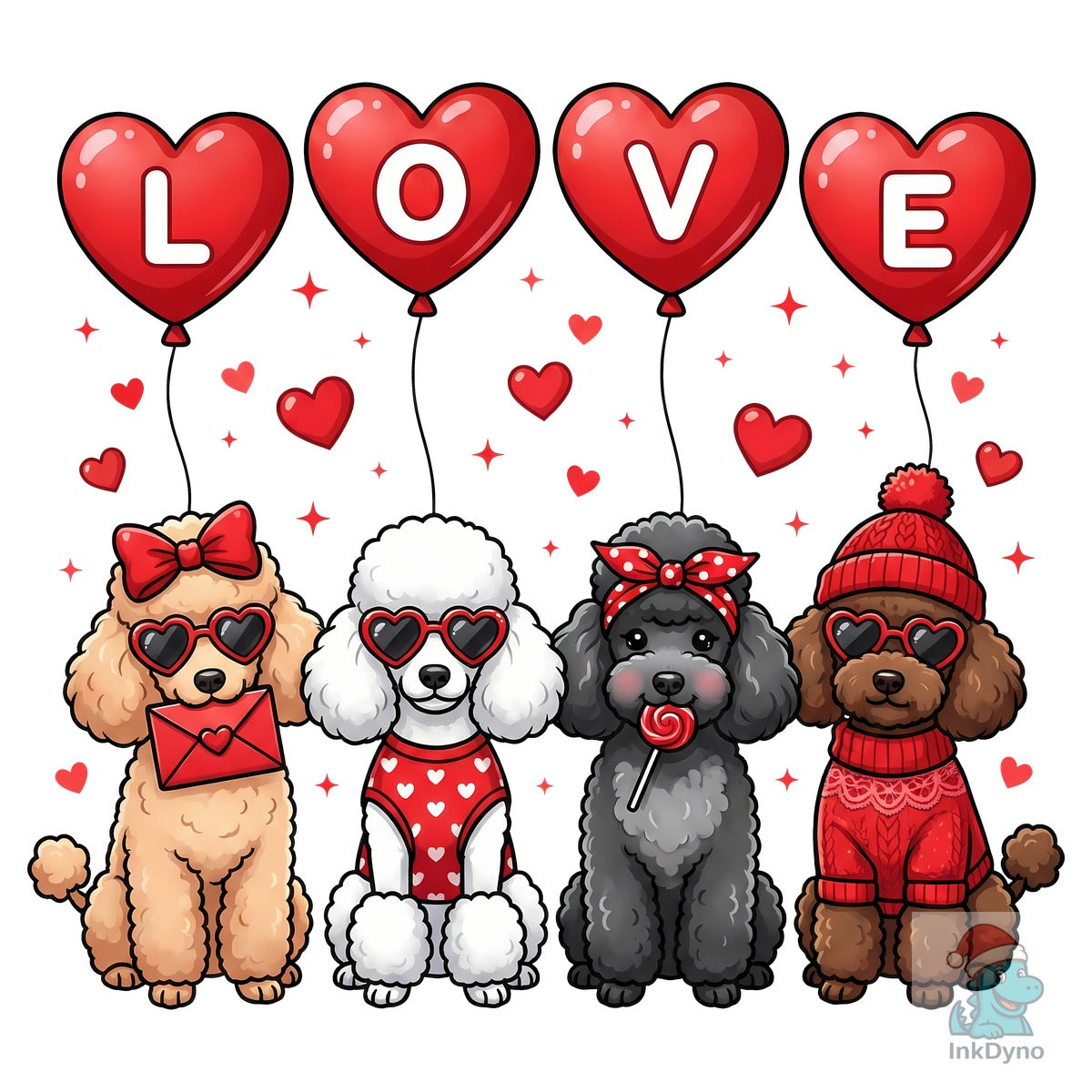 Cute Valentine Poodle Dogs