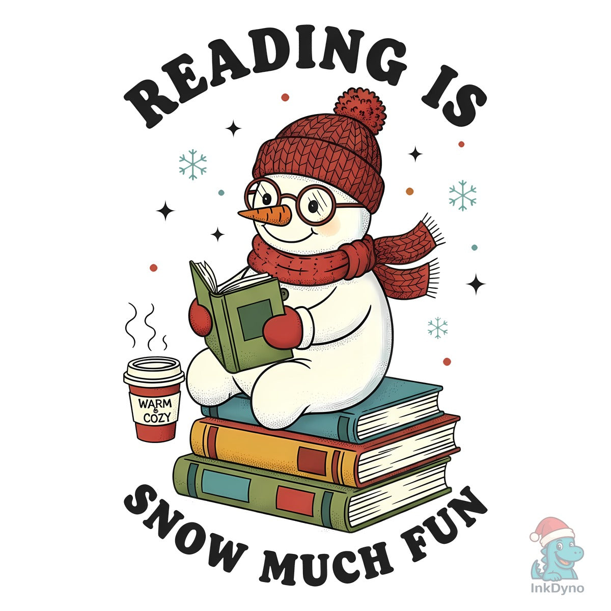 Cute Snowman Reading Books Winter