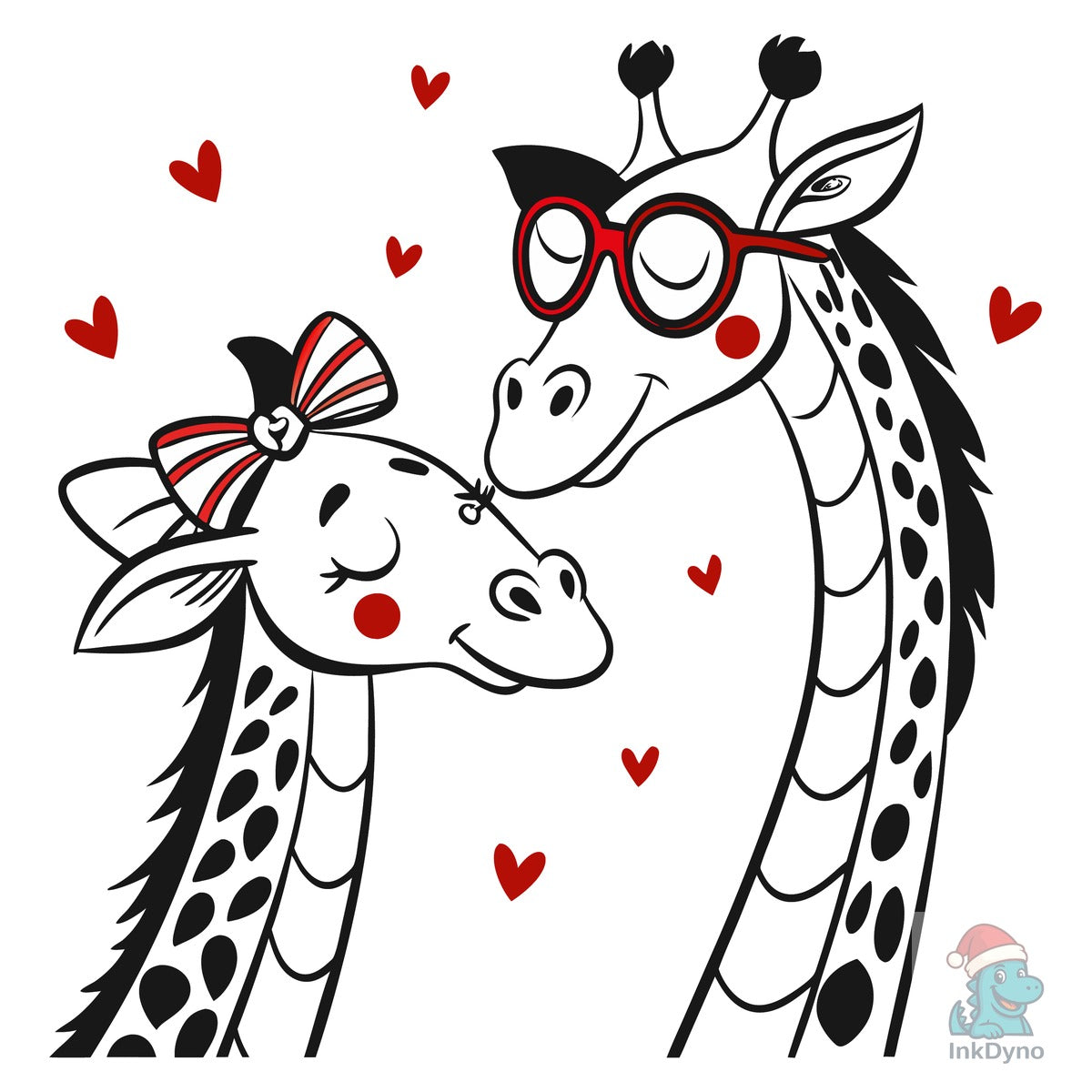 Valentine Giraffes with Glasses and Bow