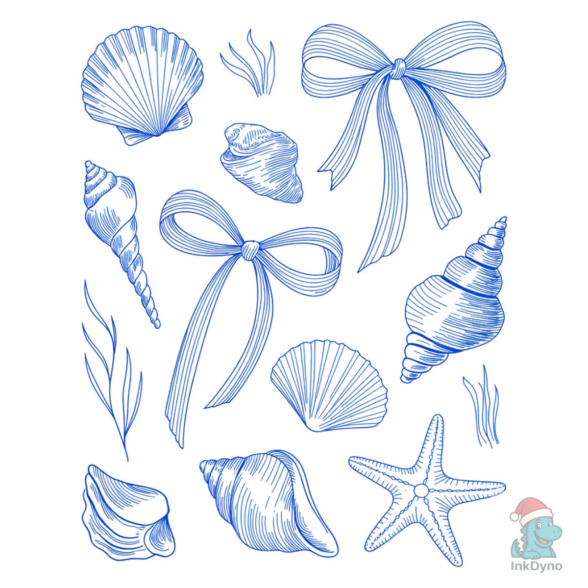 Vintage Blue Shells & Bows Nautical