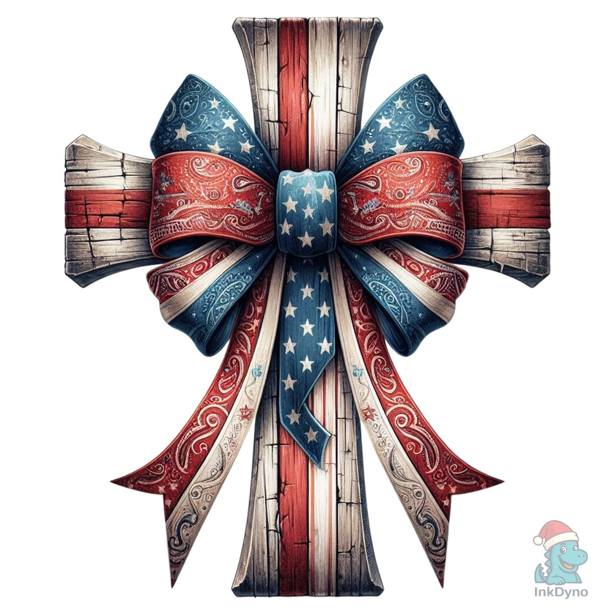 Patriotic Wooden Cross with Bow
