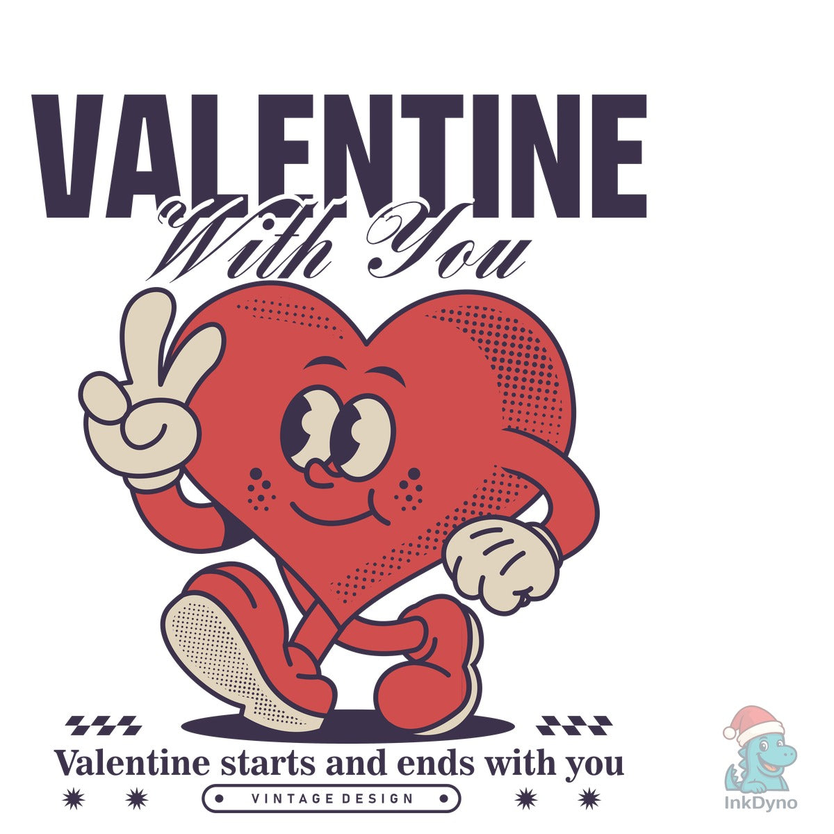 Cute Retro Heart Cartoon Character