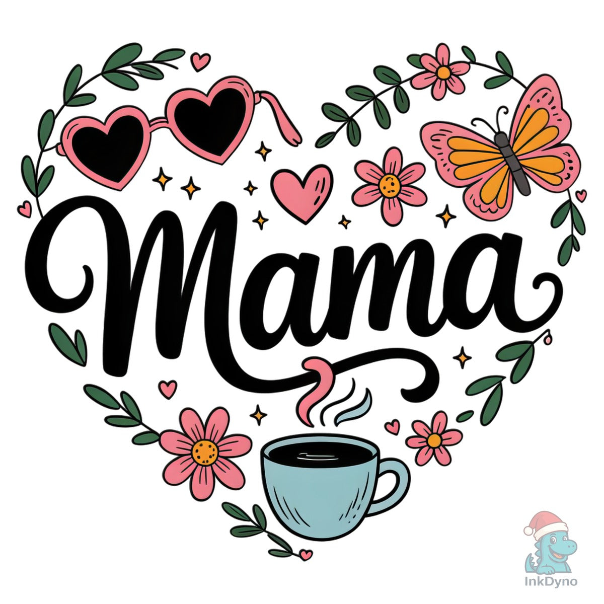 Mama Love Heart Floral T-Shirt Design