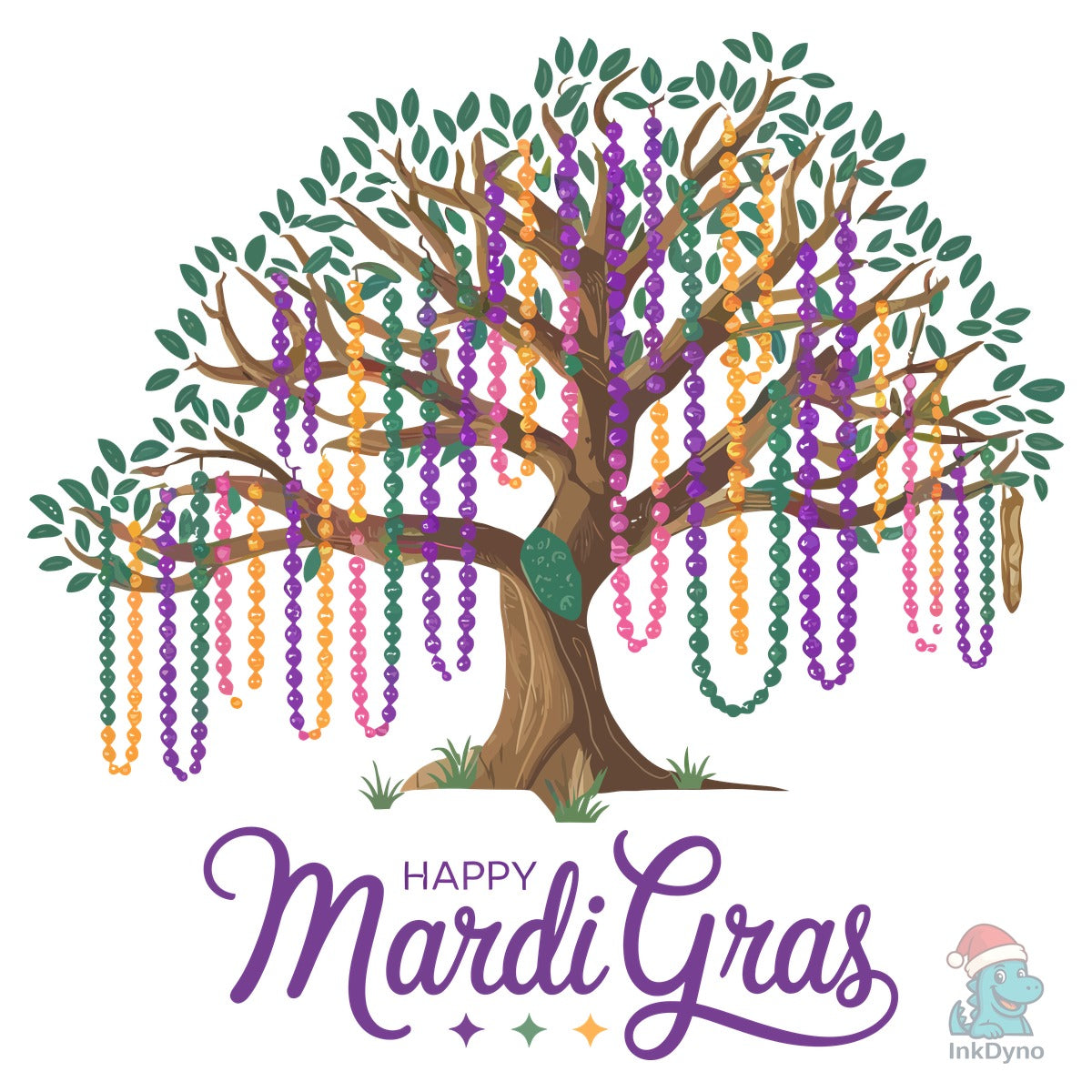 Colorful Mardi Gras Tree with Beads and