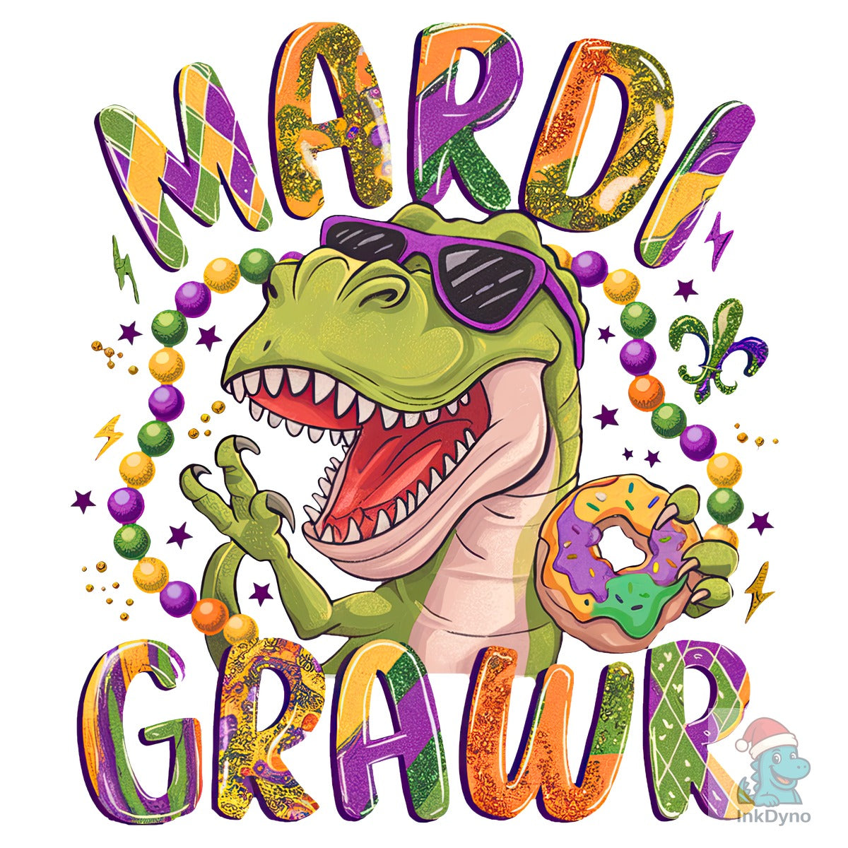 Mardi Grawr T-Rex Mardi Gras