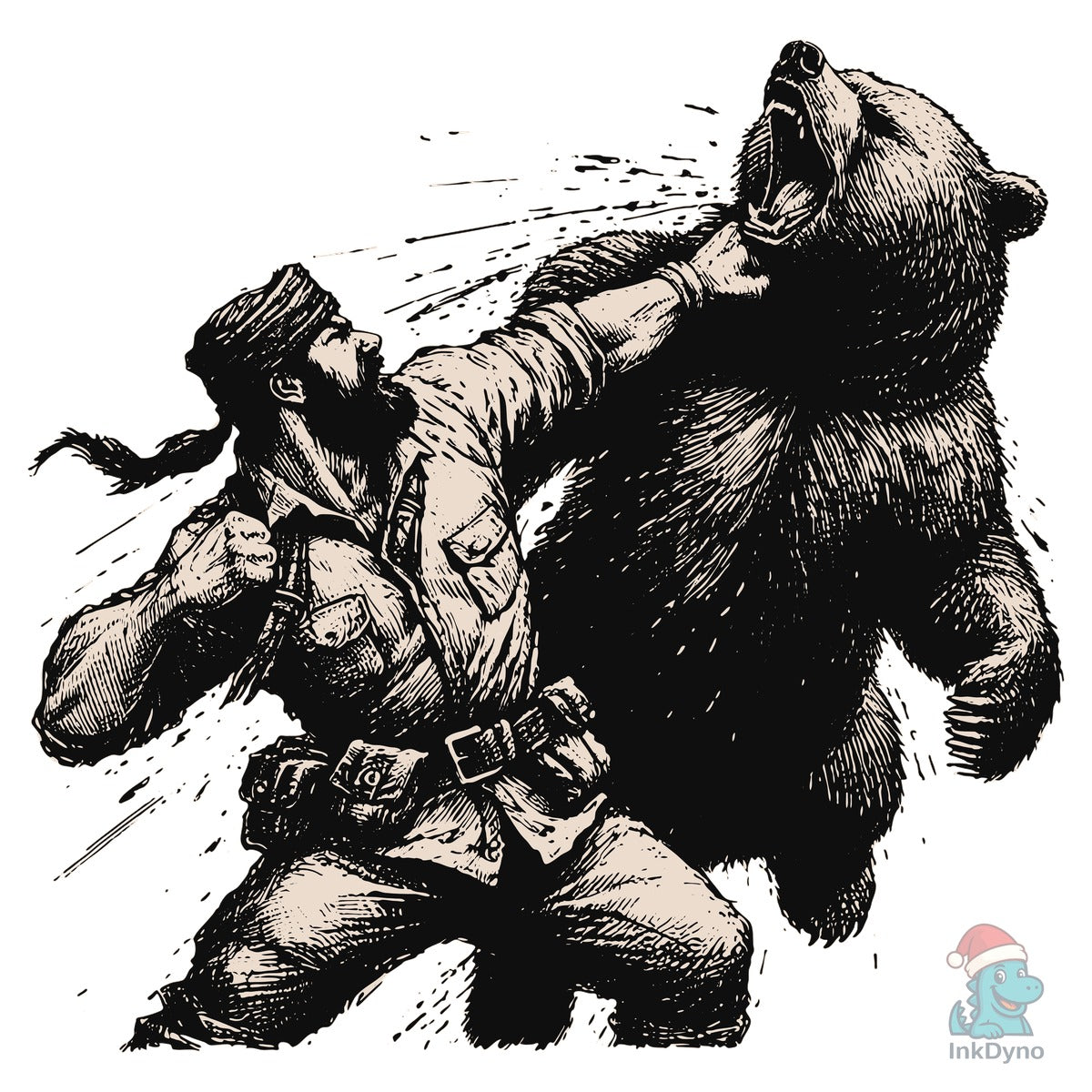 Funny Man Punching Bear Hunting Camping