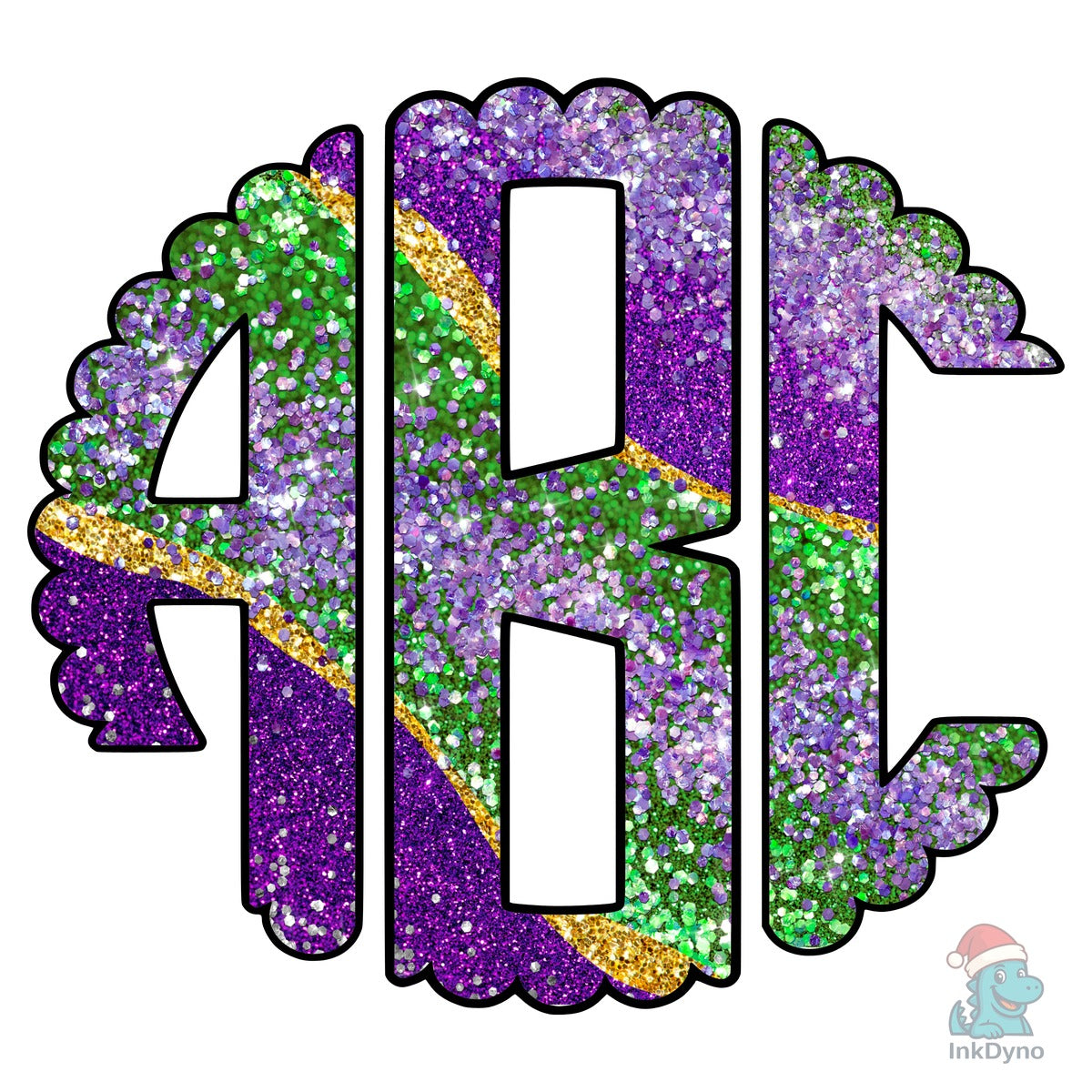 Mardi Gras Marble Circle Monogram Doodle