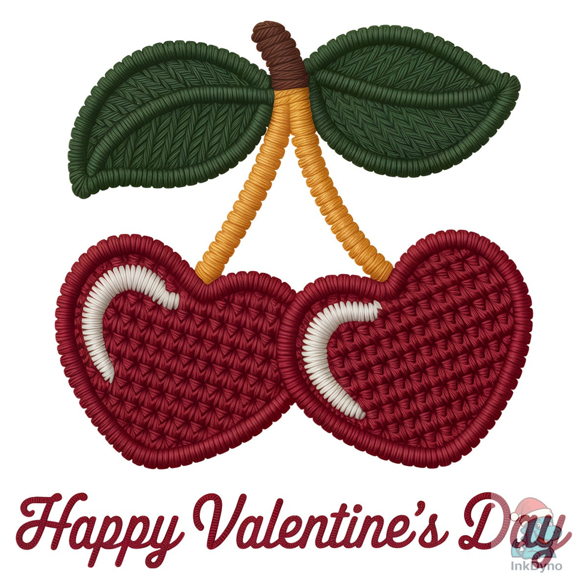 Faux Embroidery Heart Cherry Valentine