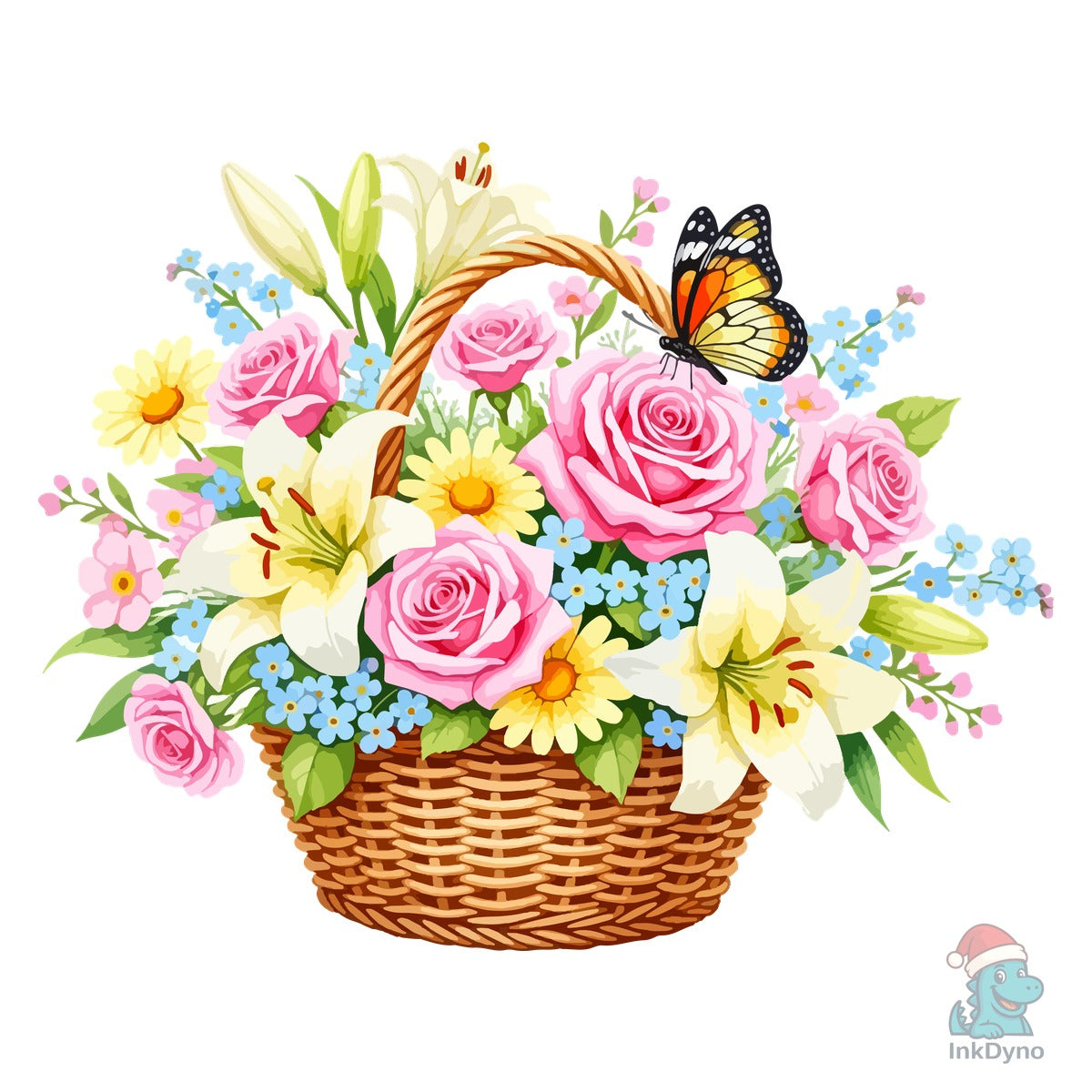 Floral Basket with Roses Lilies