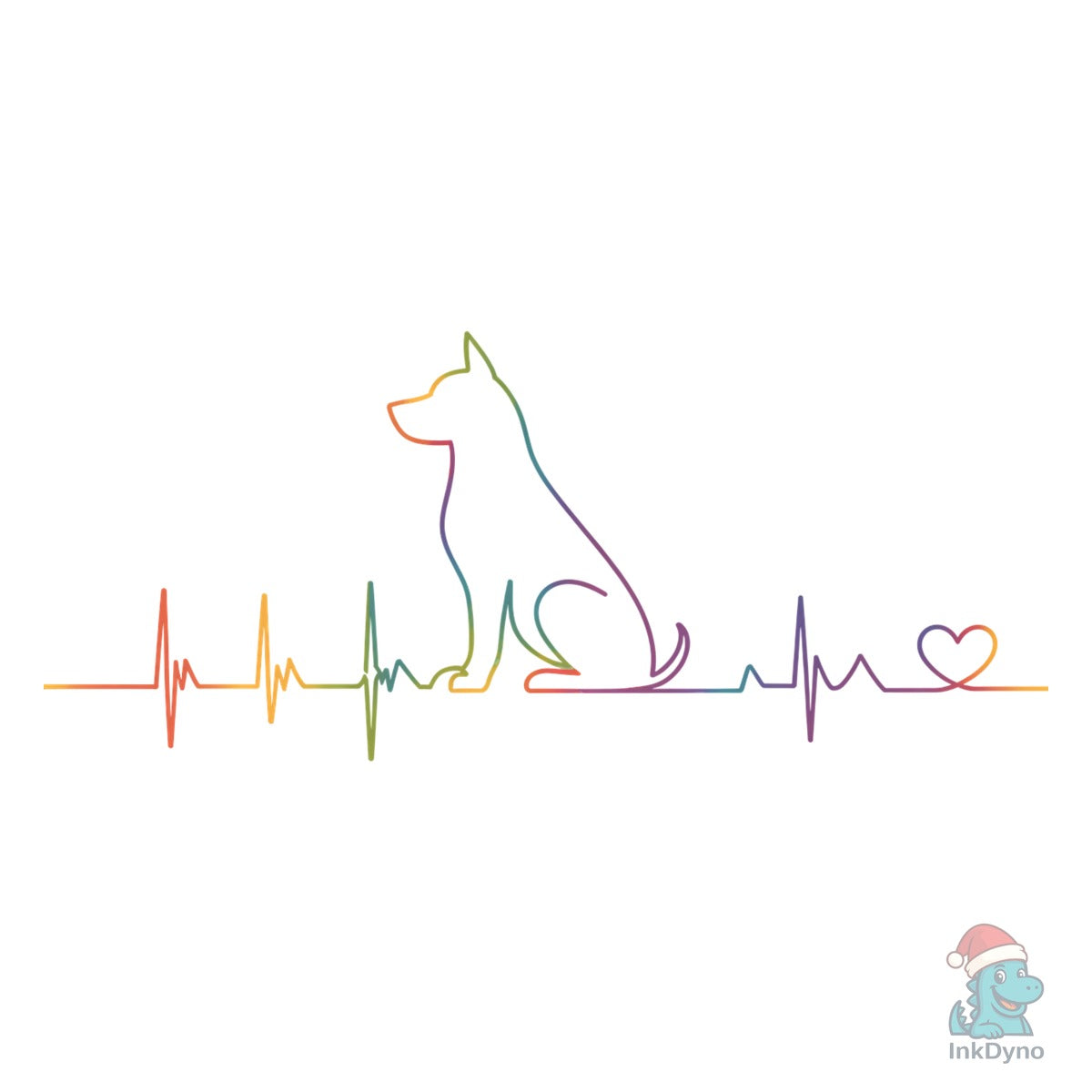 Dog Heartbeat Line Art Rainbow Dog