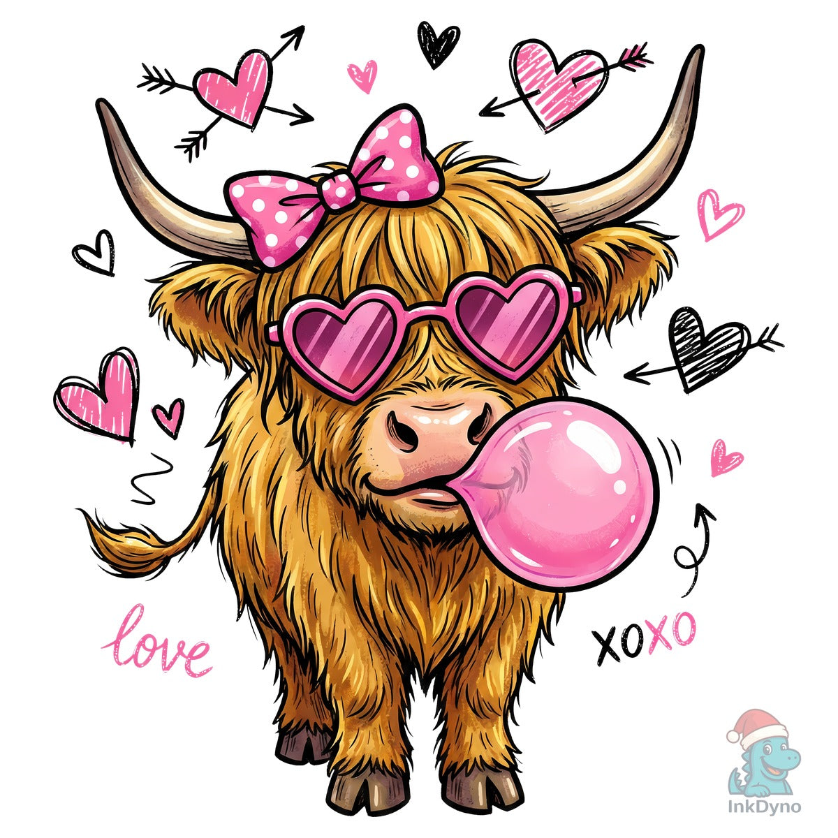 Valentine Highland Cow Bow & Bubble Gum