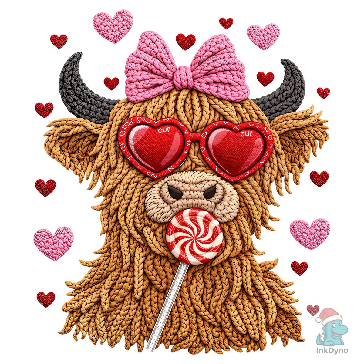 Faux Crochet Valentine Highland Cow