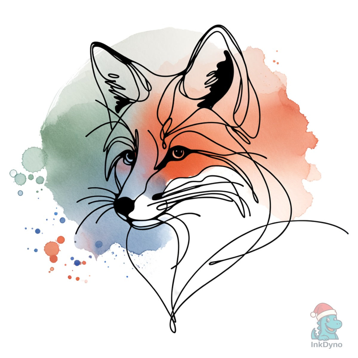 Watercolor Line Art Fox