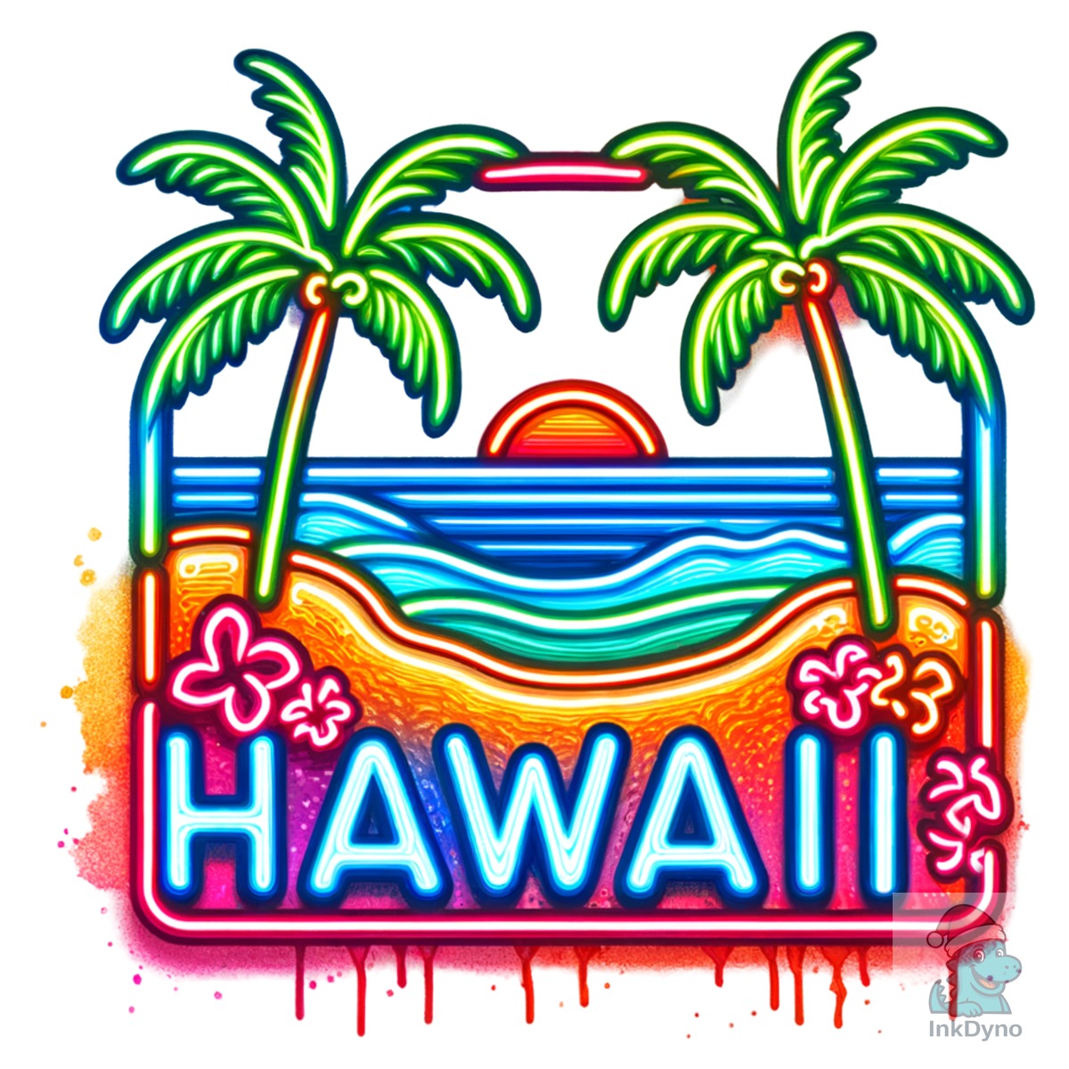 Colorful Neon Hawaii Palm Tree Beach