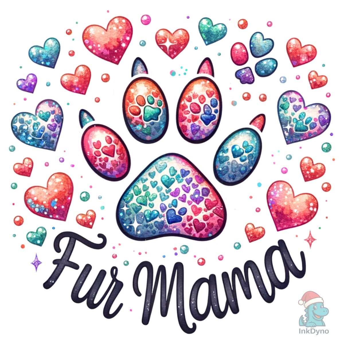 Fur Mama Dog Mom Glitter Hearts Paw