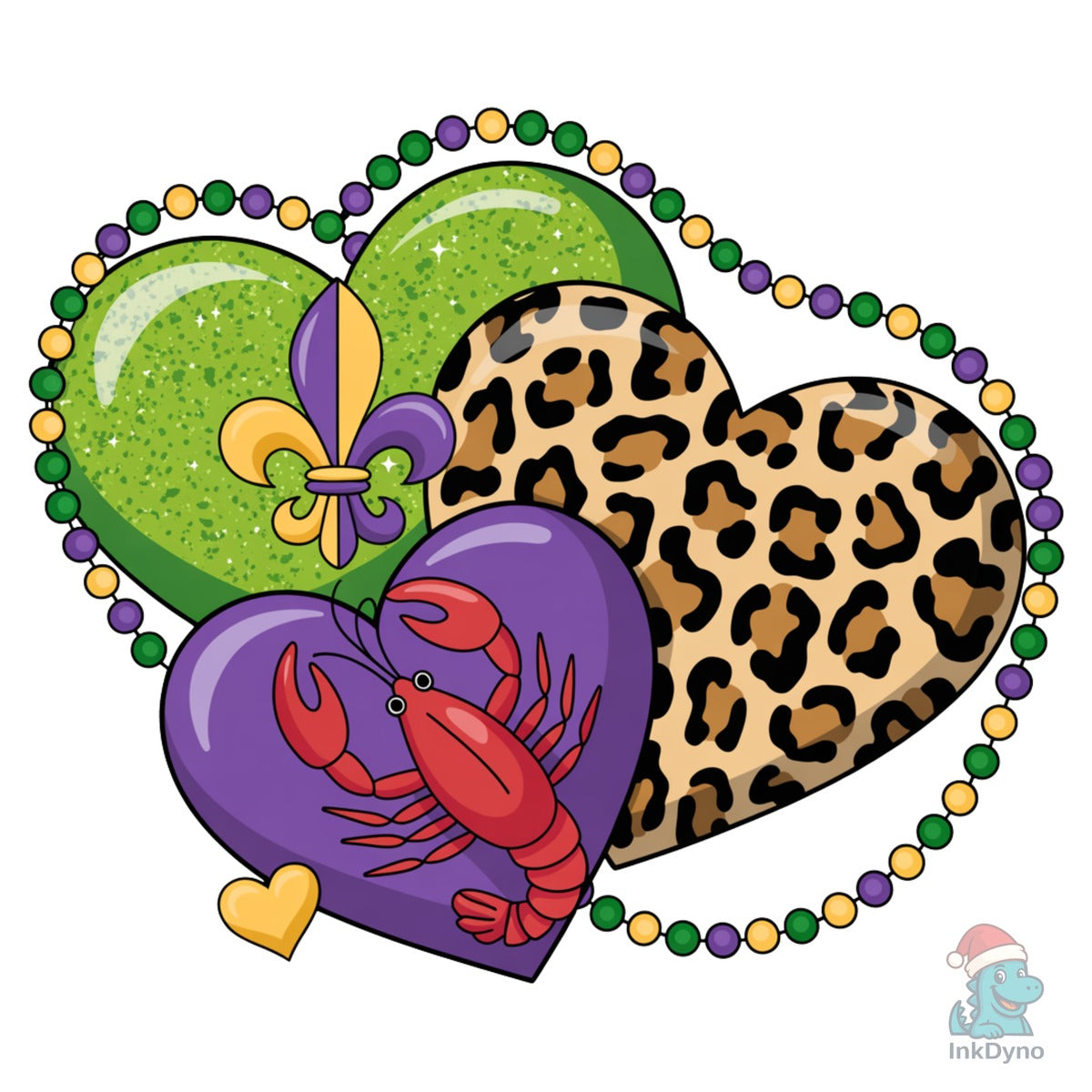 Leopard Mardi Gras Hearts