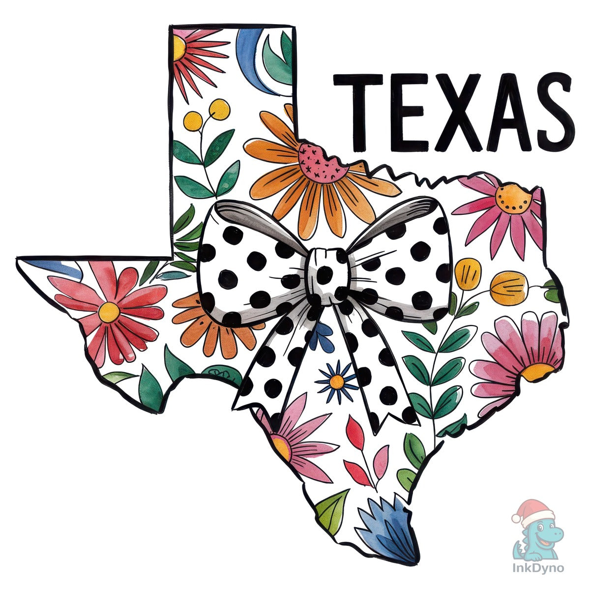 Retro Floral Texas Map Polka Dot Bow