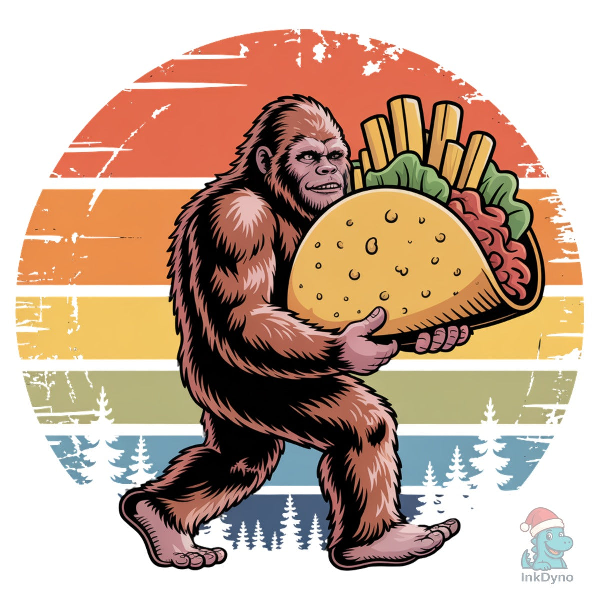 Funny Bigfoot Taco Retro Sunset