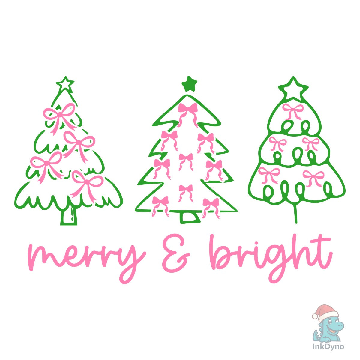 Christmas Trees W pink Bows Merry&bright