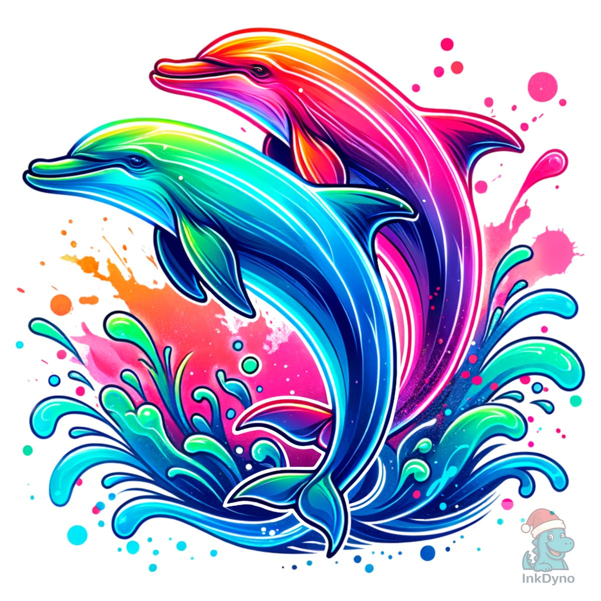 Colorful Neon Ocean Dolphins