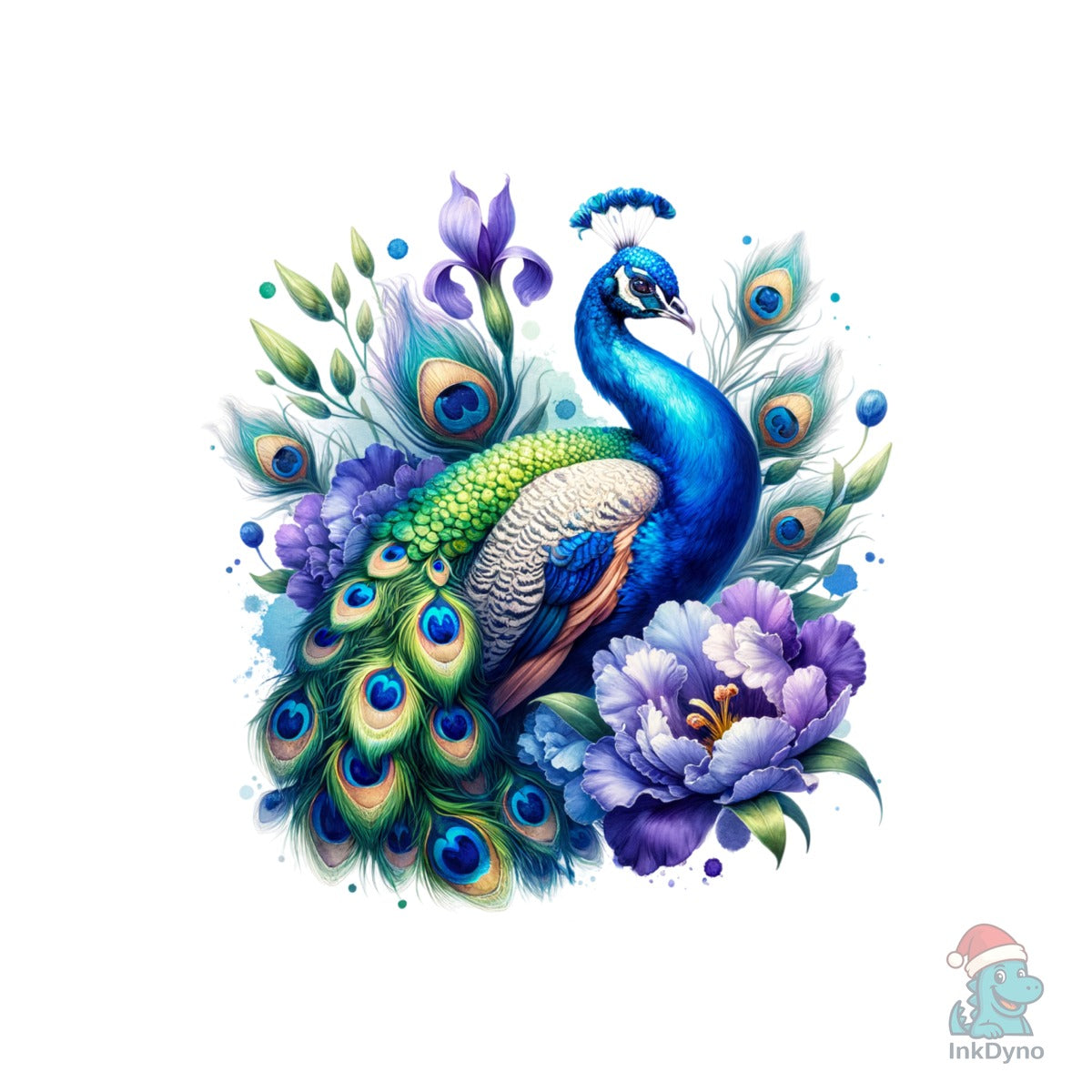 Peacock Bird Purple Flowers