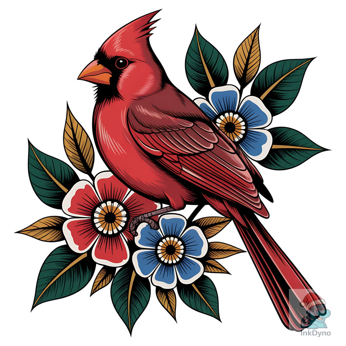 Red Cardinal Bird with Flowers