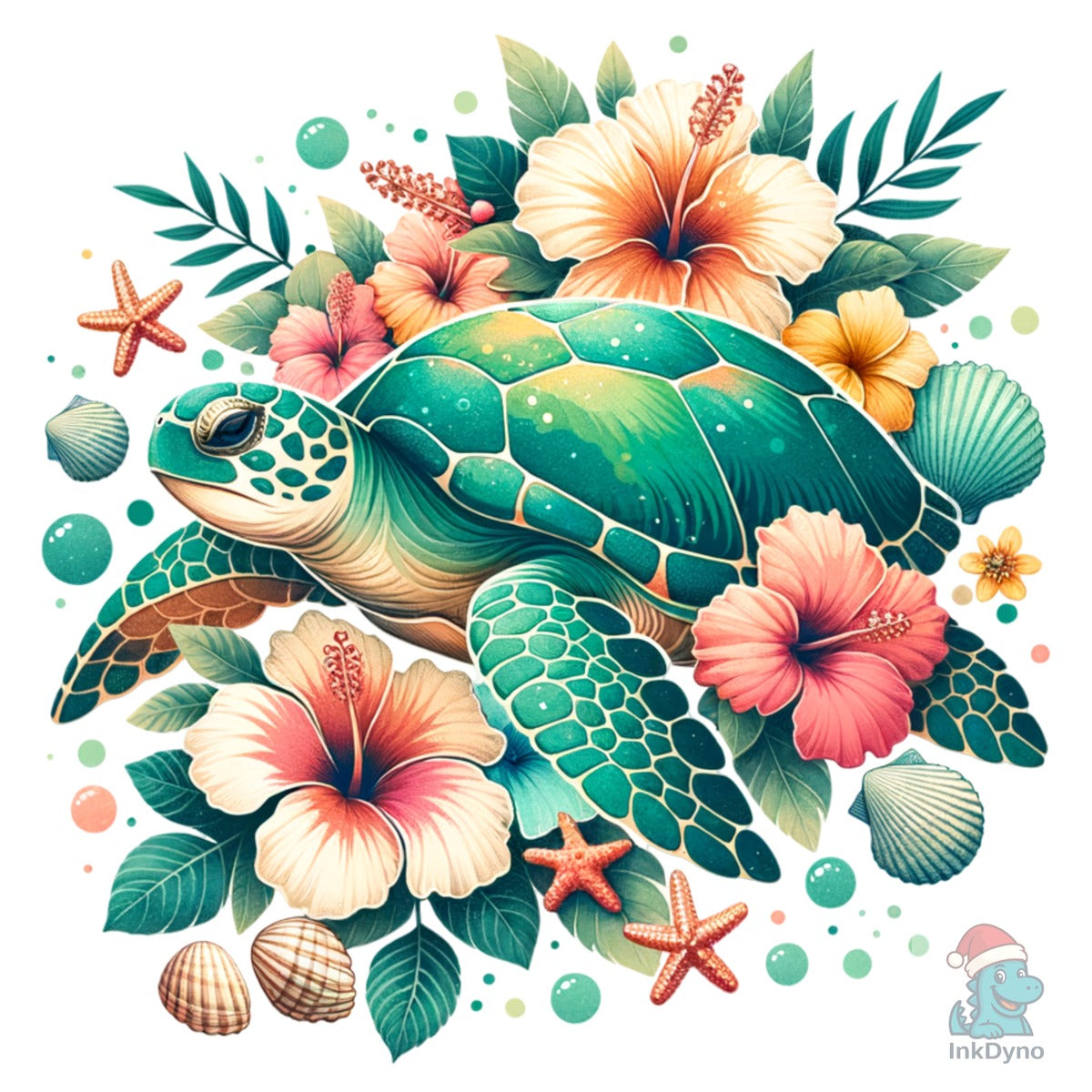 Ocean Turtle Tropical Flowers