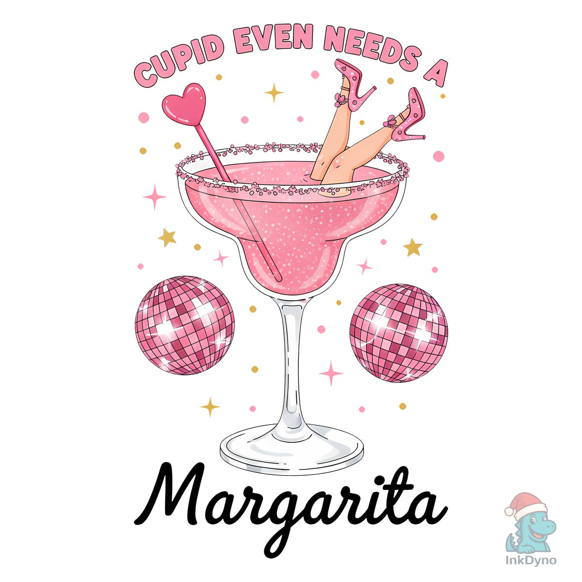 Pink Cocktail Graphic with Disco Balls