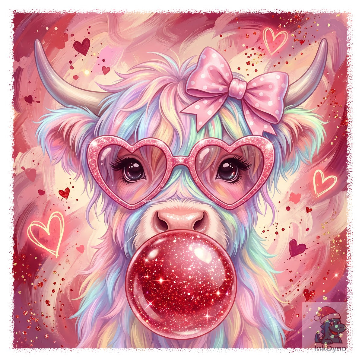 Valentine Highland Cow with Bubblegum
