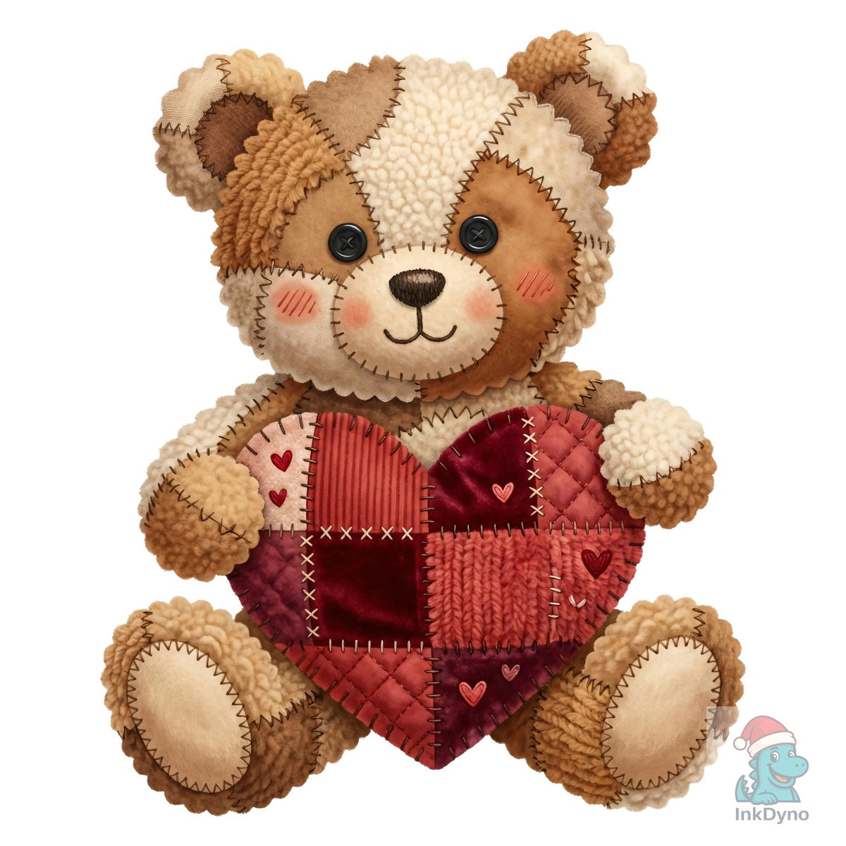Patchwork Teddy Bear Holding Heart